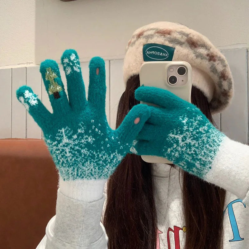 Guanti Invernali Da Donna Con Dita Esposte Ispessiti E Caldi Per Touch Screen Natalizi In Maglieria