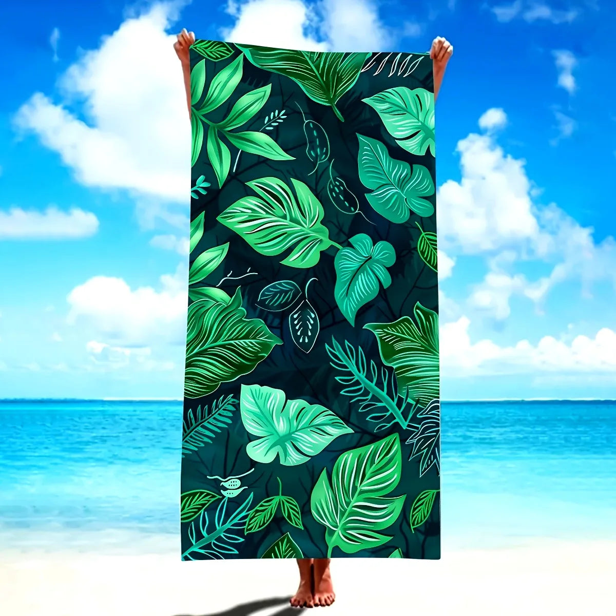 Island Vibes Telo Mare Stampa Foglie Tropicali Assorbimento Rapido Lavabile In Lavatrice Per Asciugamani Da Spiaggia