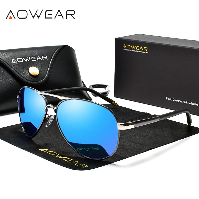 Occhiali Da Sole Da Aviazione Uomo Polarizzati A Specchio HD UV400 Aowear Da Pilota