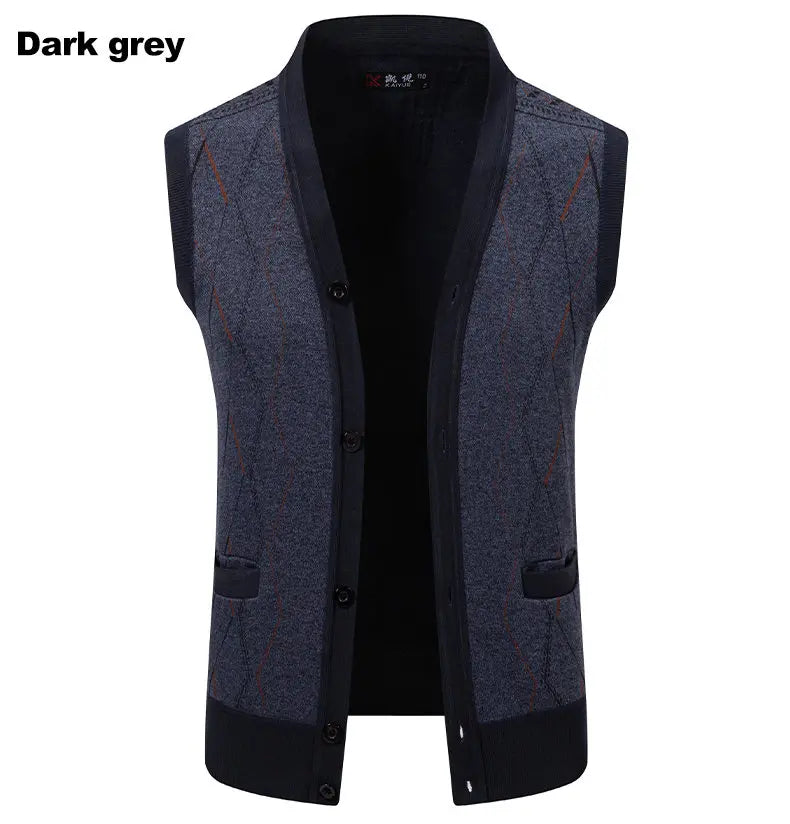 Gilet Da Uomo Con Scollo A V Senza Maniche In Maglia Lavorata Con Bottoni E Fodera In Pile Per Autunno Inverno