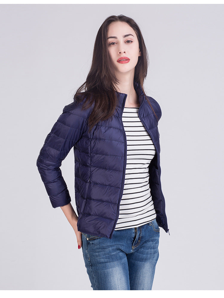 Cappotto Imbottito Femminile Ultraleggero Ripiegabile Collo Alla Coreana Slim Fit Da Ufficio 2023 Nuovi Arrivi