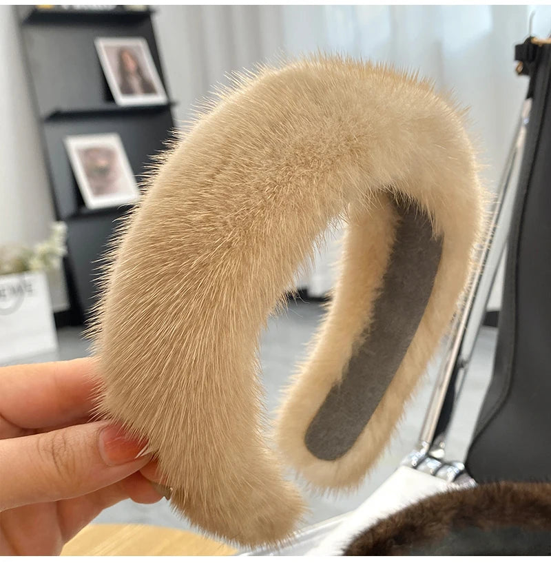 Fascia Per Capelli Inverno In Pelliccia Vera Di Visone Alta Qualità Per Donne Lusso Regalo Elegante