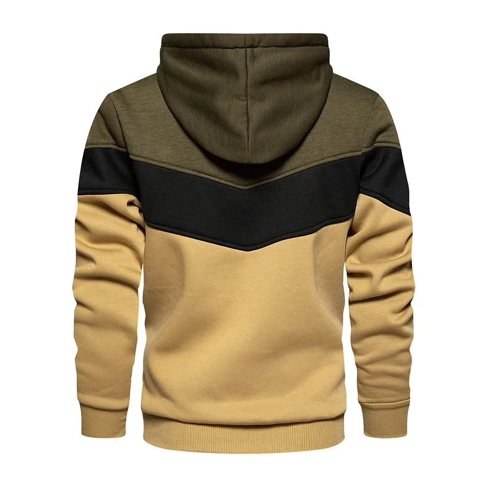 Felpa Patchwork Con Cappuccio Uomo Abbigliamento Casual Ampio Pile Caldo Streetwear Autunno Inverno Sportivo
