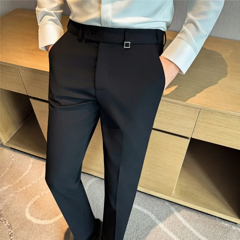 Pantaloni Da Uomo 2026 Primavera Slim Fit Eleganti Elasticizzati Tinta Unita Business Casual Pantaloni Da Ufficio