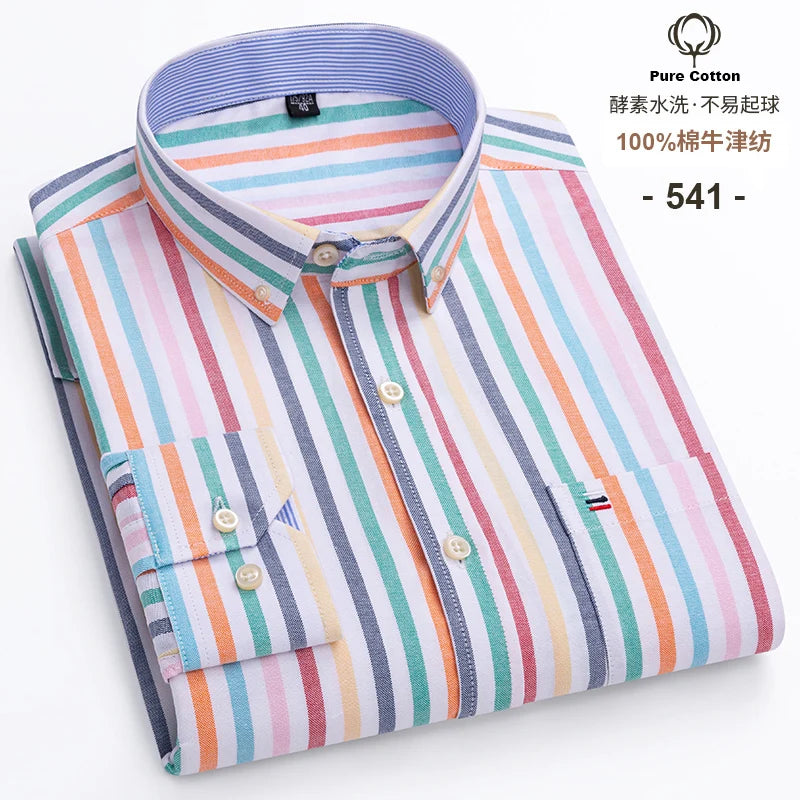 Camicia Da Uomo In Cotone Oxford A Quadri Maniche Lunghe Vestibilità Regolare Con Tasca Frontale