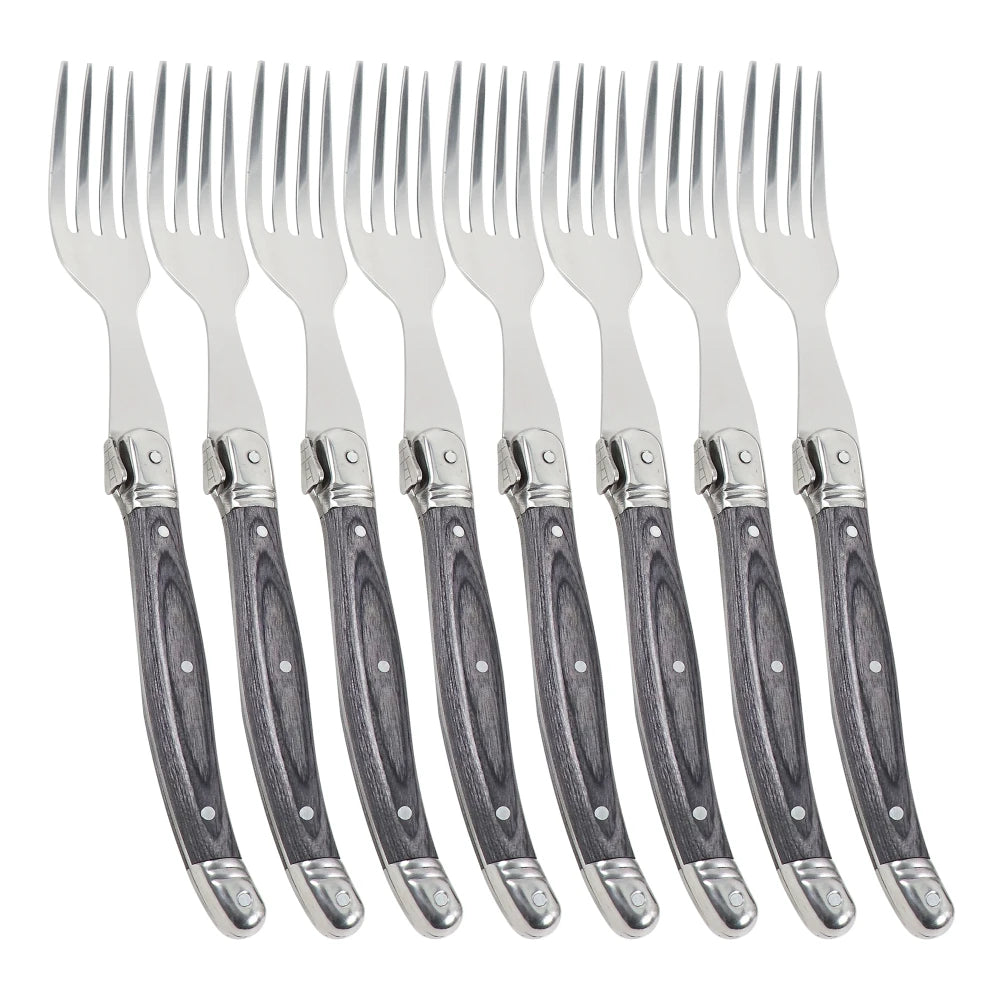 Jaswehome Elegante Set Di Forchette Da Bistecca Grigie Inox Con Manico In Legno Forchetta Da Insalata Regalo