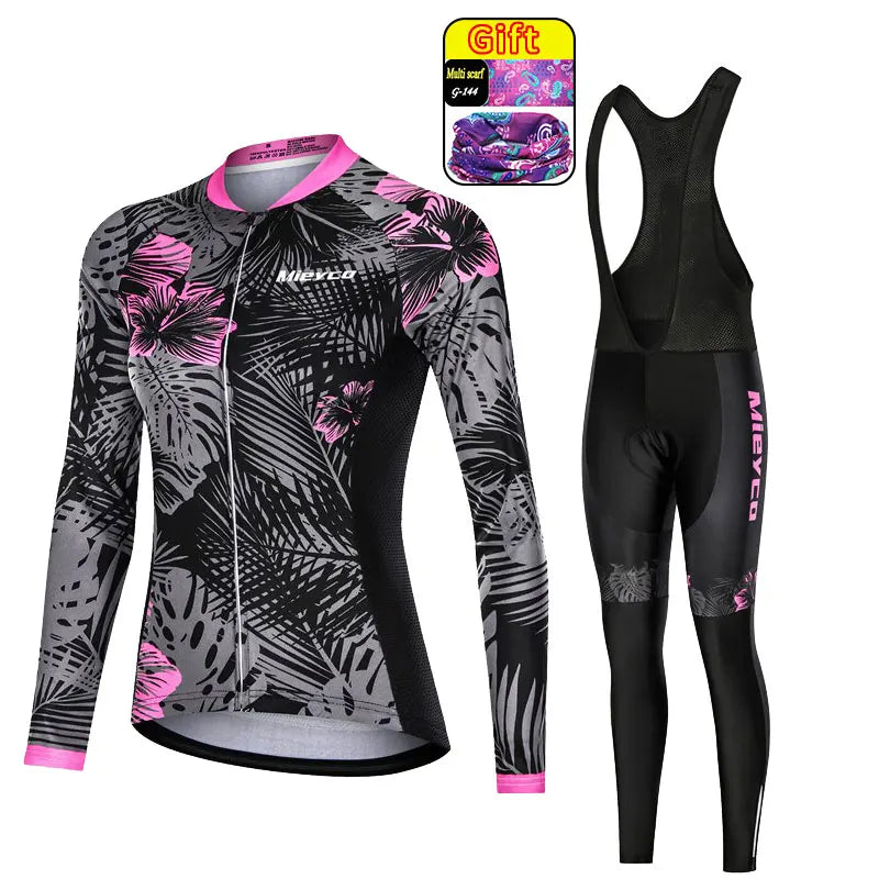 Mieyco Completo Ciclismo Donna Set Maglie a Maniche Lunghe in Poliestere Protezione UV Jersey