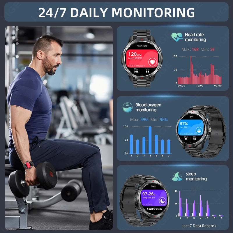 LIGE Smartwatch Da Uomo Bluetooth Chiamata Impermeabile 3ATM Batteria 1100mAh Bussola Esterna Per Sport Fitness