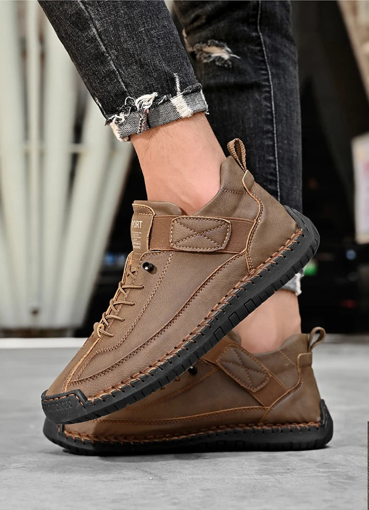Stivali Da Uomo Primavera Autunno In Pelle Cuciti A Mano Lusso Retro In Stile Britannico Taglie Forti
