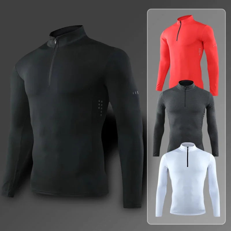 T Shirt Sportiva Da Uomo Manica Lunga Per Palestra E Corsa In Compressione Abbigliamento Sportivo Zip Pullover Rashguard