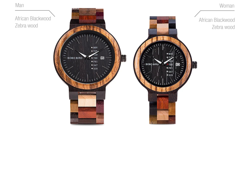 Orologio In Legno Unisex Quarzo Settimana Data Coppia Cinturino Colorato Logo Personalizzato Regalo Dropship