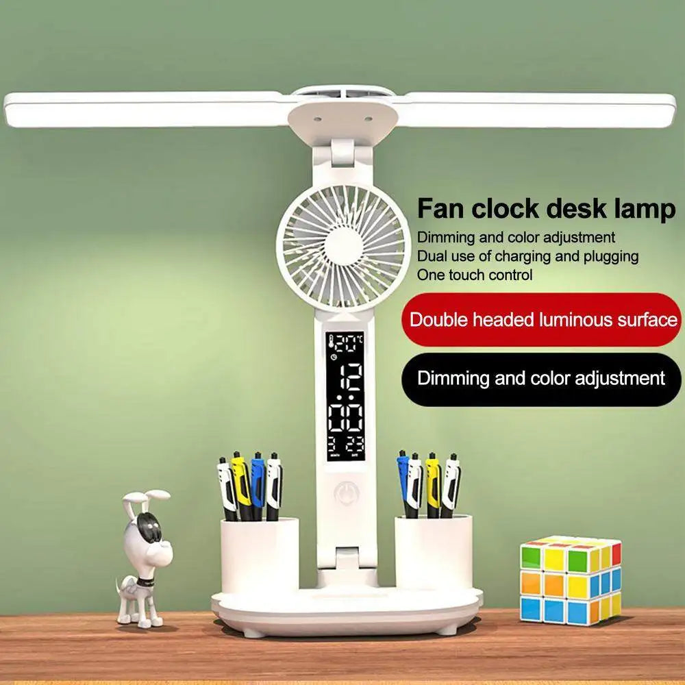 Lampada Da Tavolo Ricaricabile Per Studio E Scrivania Led Con Ventola E Orologio Display Led Lettura