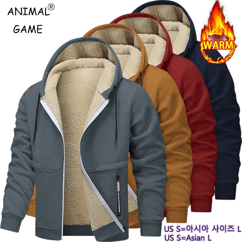 Felpa Con Cappuccio In Pile Pesante Foderata In Sherpa Con Cerniera Giacca Streetwear Calda Per Uomo