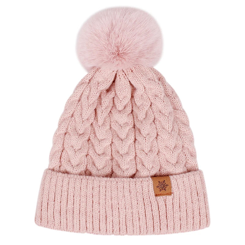 Set Cappello Invernale Donna Sciarpa Guanti Con Pompon Pelo Lavorato A Maglia Per Ragazze Adolescenti