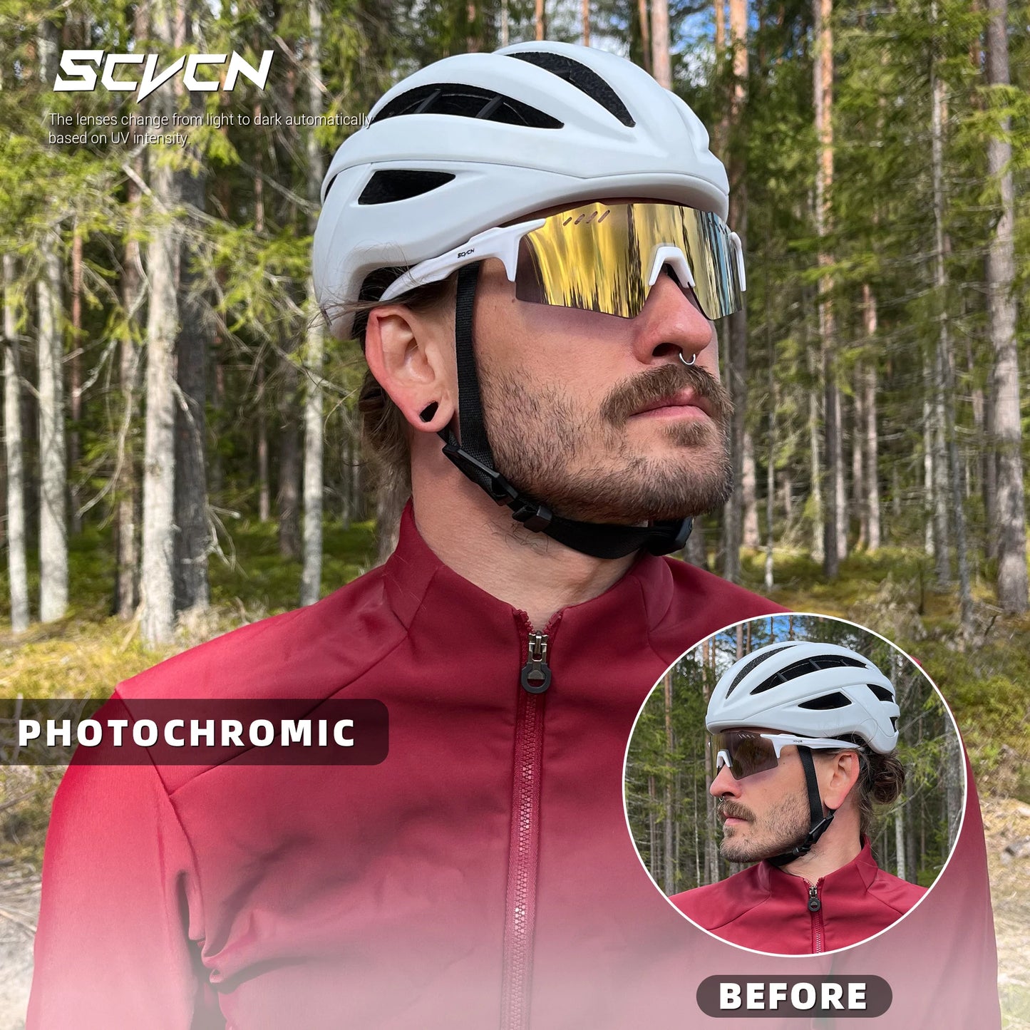 Occhiali Fotocromatici UV400 Per Ciclismo MTB Equitazione All Apertto Multisport Guida Golf Campeggio