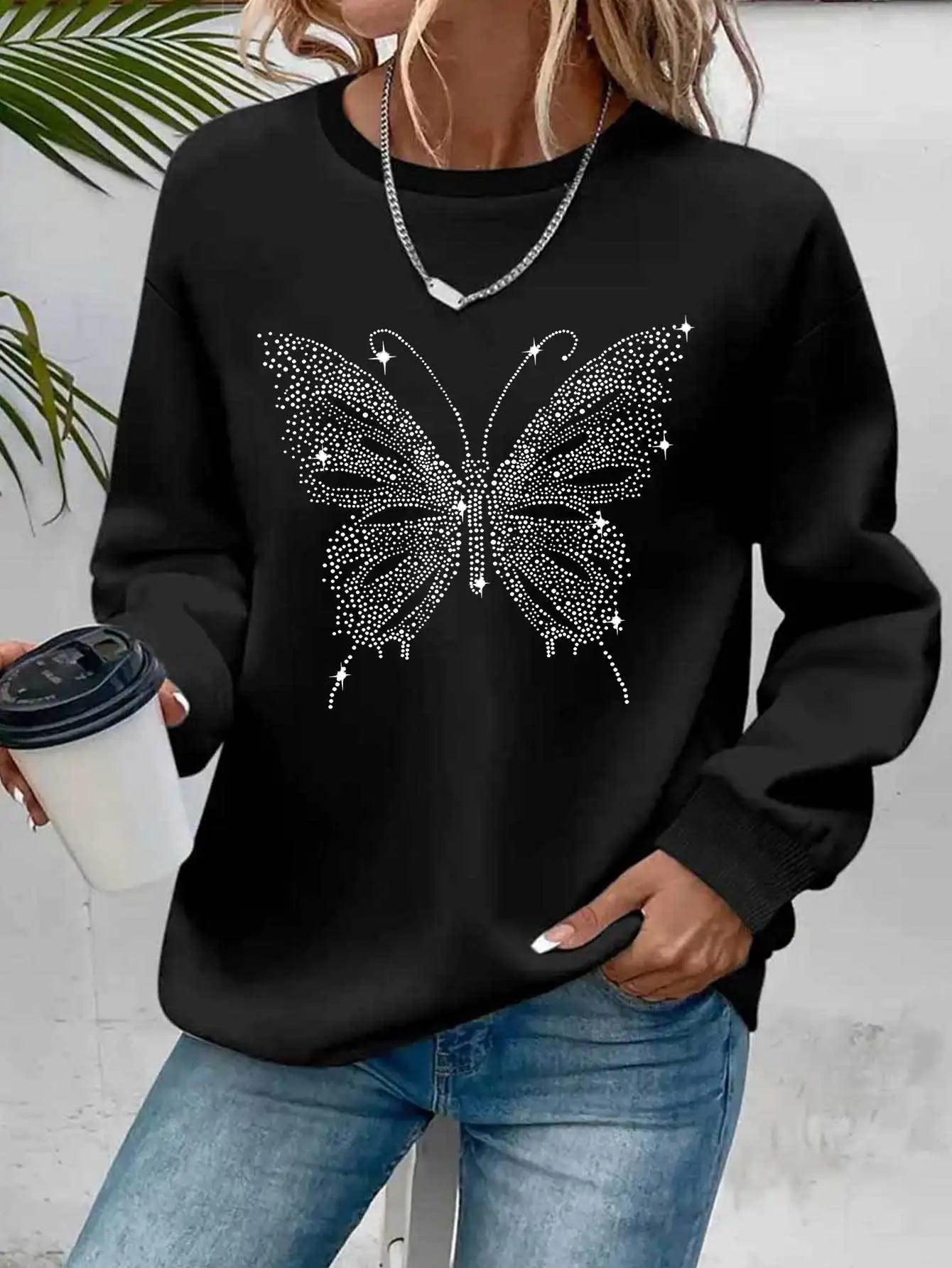 Felpa Donna Con Stampa Cuore Design Geometrico Manica Lunga Girocollo Lavabile In Lavatrice Vestibilità Regolare Autunno