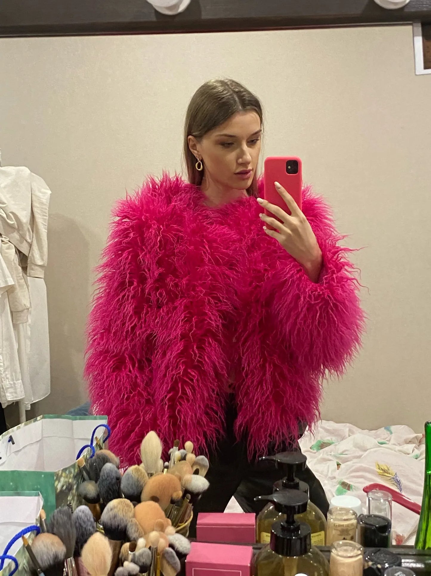 Cappotto Pelliccia Sintetica Rosa Donna Autunno Inverno Elegante Caldo Spesso Morbido Lavorazione A Maglia