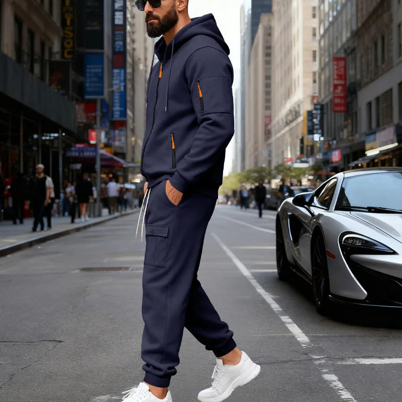 Set Maglione Con Cappuccio Moda Sportiva All'Aria Aperta In Velluto Sciolto Da Uomo Autunno Inverno