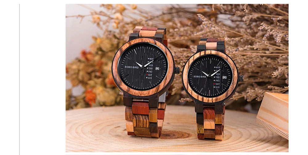 Orologio In Legno Unisex Quarzo Settimana Data Coppia Cinturino Colorato Logo Personalizzato Regalo Dropship