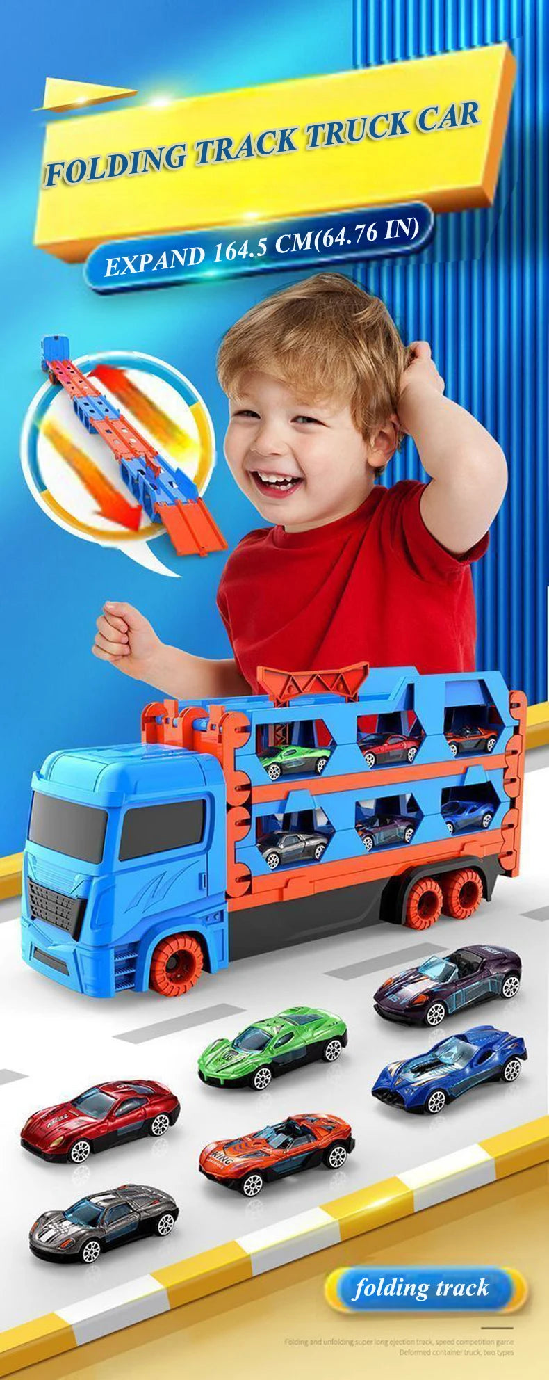 Grande Camion Trasportatore per Auto con Pista Pieghevole Veicolo da Corsa Giochi Competitivi per Bambini Regalo