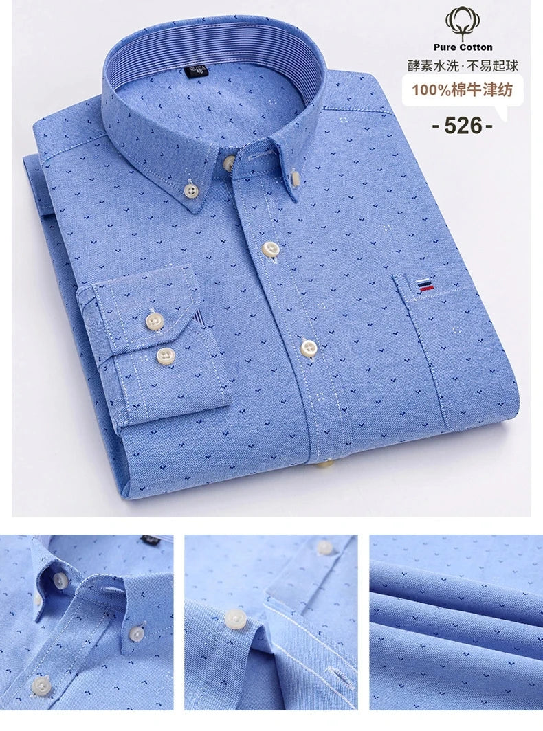 Camicia Da Uomo In Cotone Oxford A Quadri Maniche Lunghe Vestibilità Regolare Con Tasca Frontale