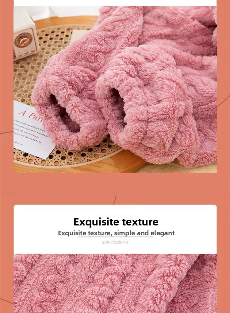 Pantaloni Da Notte Da Donna In Pile Di Corallo Peluche Caldo Autunno Inverno Pigiama Morbido E Confortevole