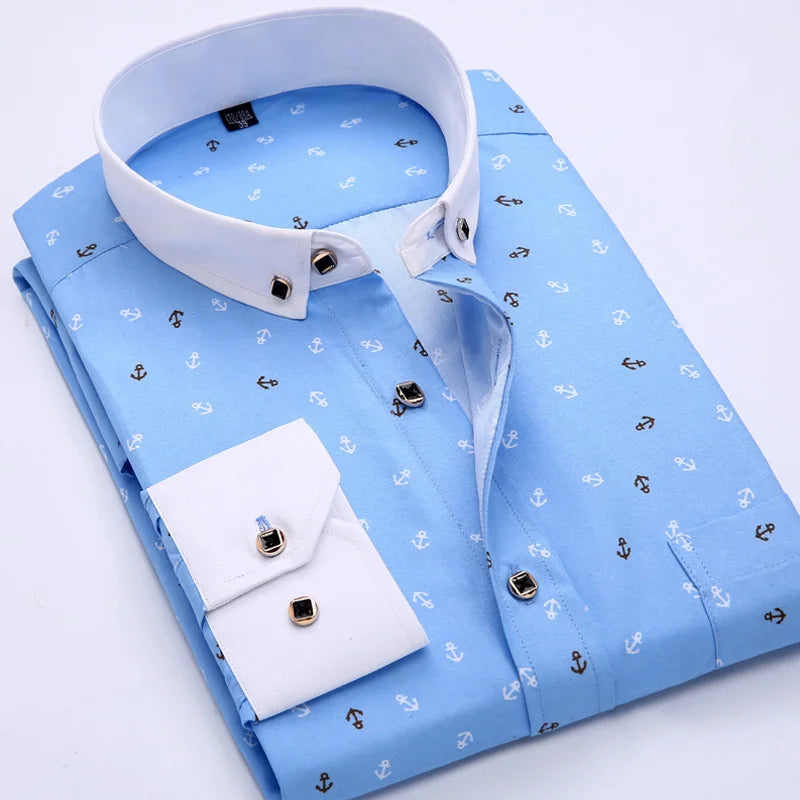 Camicia Da Uomo Maniche Lunghe Stampa Color Block Elasticizzata Con Bottoni Per Vacanze Estive In Spiaggia
