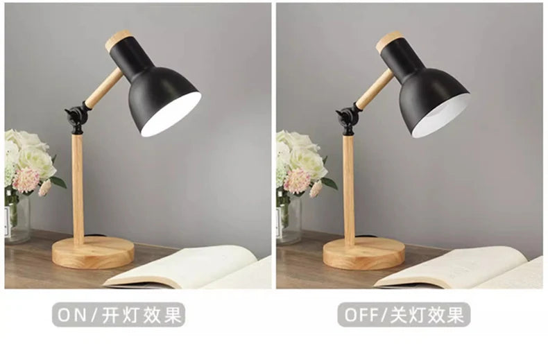 Lampada Da Tavolo Nordica In Legno LED Con Testa Giratoria Per Comodino E Scrivania Protezione Occhi E Lettura Studio