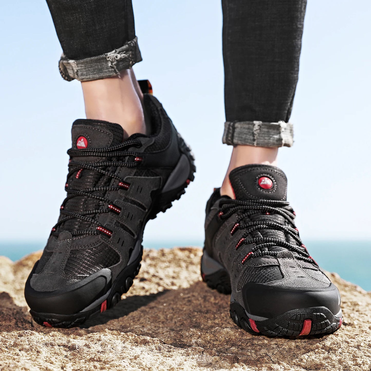 HIKEUP Scarpe Da Trekking Da Uomo In Pelle Scamosciata Impermeabili Traspiranti Esterno Resistente All Usura