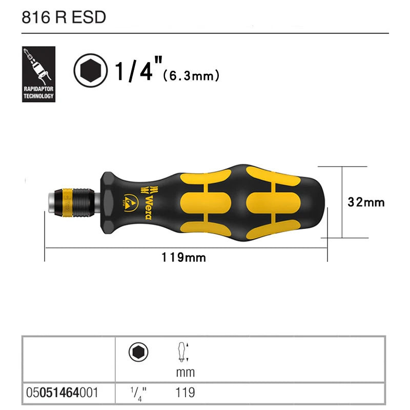 Wera Cacciavite Portapunte Con Impugnatura A Sgancio Rapido Per Utensili Manuali Modelli 813 813R 816R 816RA ESD