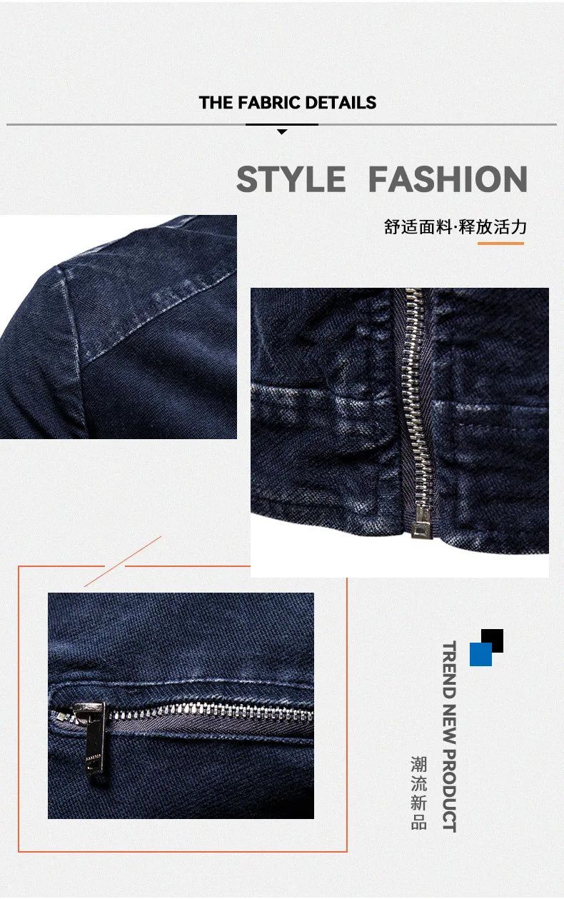 Giacche Di Jeans Da Uomo Slim Fit Primavera Autunno Retrò Capispalla Moda Denim Colletto Coreano Con Cerniera Di Marca