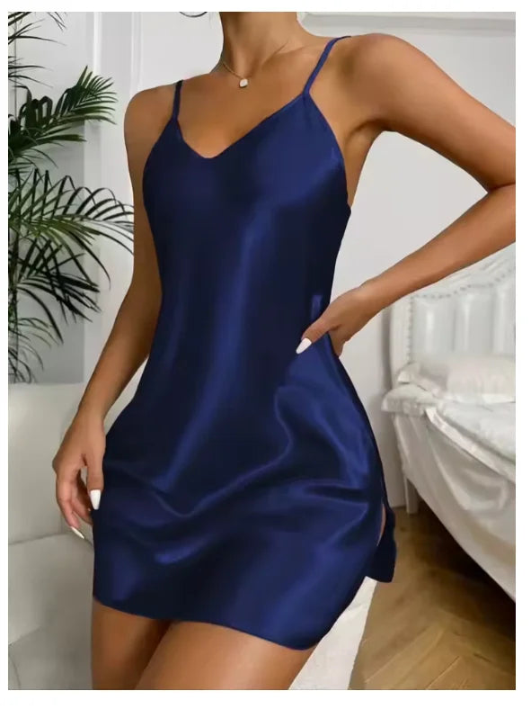 Camicia Notte Da Donna Canotta Scollo A V Spalline Regolabili In Seta Sintetica Morbida Per Tutte Le Stagioni