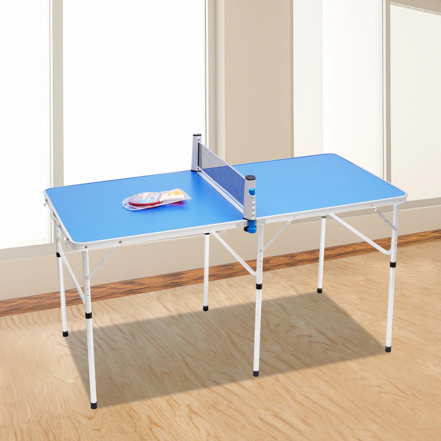 Tavolo Da Ping Pong Pieghevole Con Rete Set 2 Racchette 3 Palline 6 Staffe Interni In MDF Multifunzionale