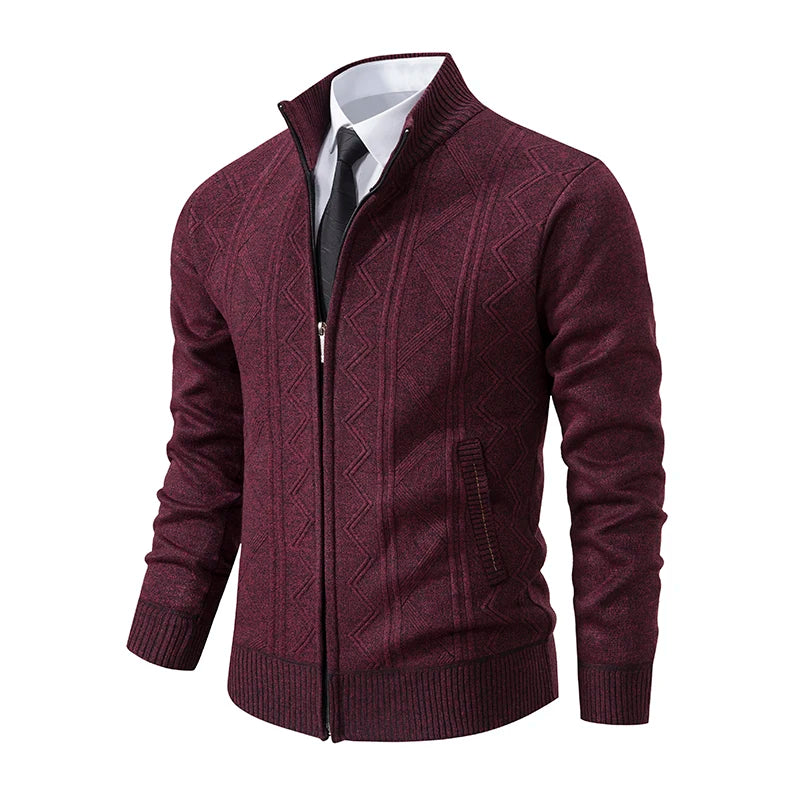 Giacca Ispessita Uomo Autunno Inverno Calda Linea Tendenza Colletto Mandarino Cardigan Lavorato A Maglia Cappotto