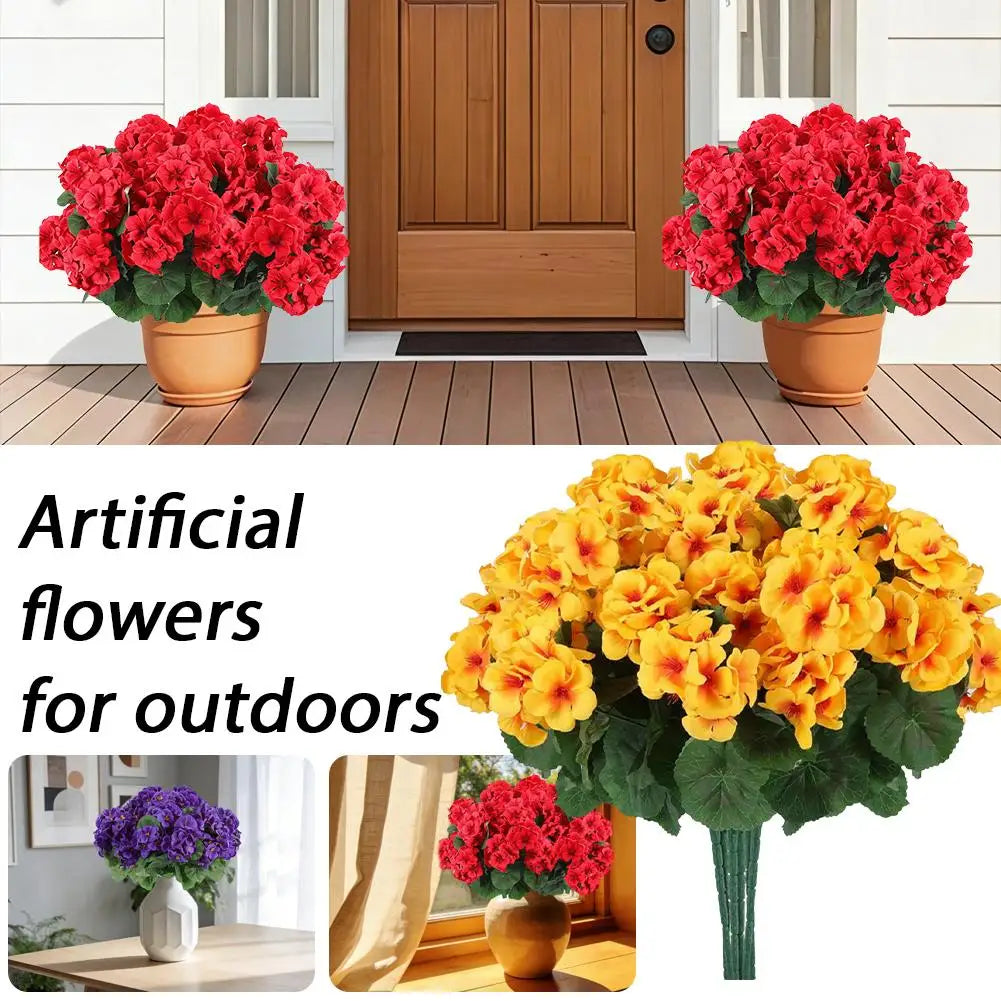 Gerani Artificiali UV Resistente 6 Pezzi Rosso Fiori di Seta per Esterno in Vaso e Centrotavola