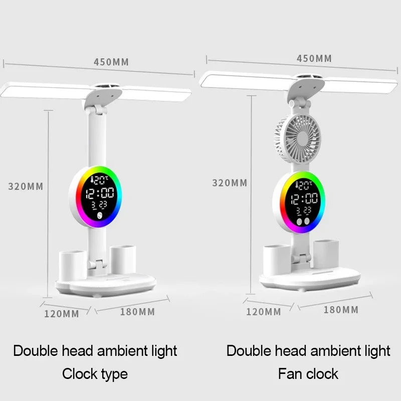 Lampada Da Tavolo Led Con Ventilatore Orologio Ricaricabile Luminosità Regolabile Per Studio Scrivania