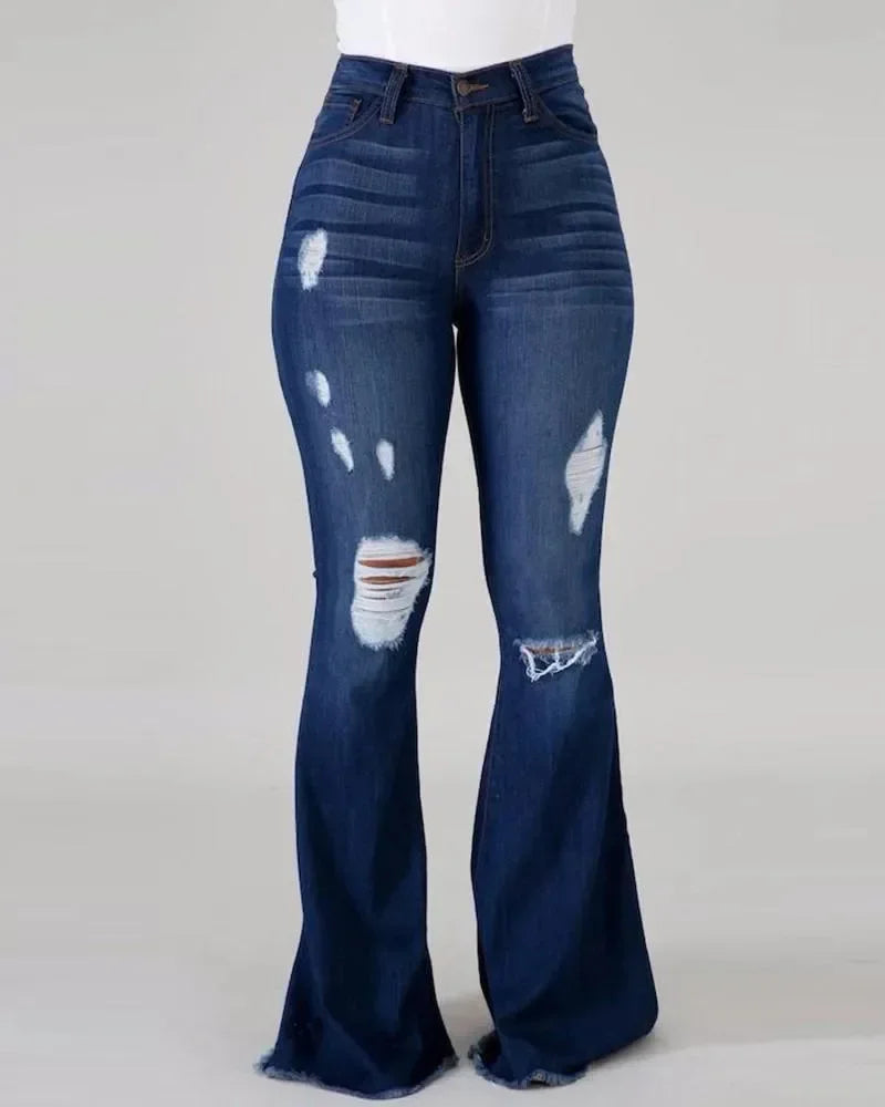 Jeans Zampa Elefante Vita Alta Da Donna Con Strappi Pantaloni Lunghi Super Elastici Design Lavato Origine Cinese