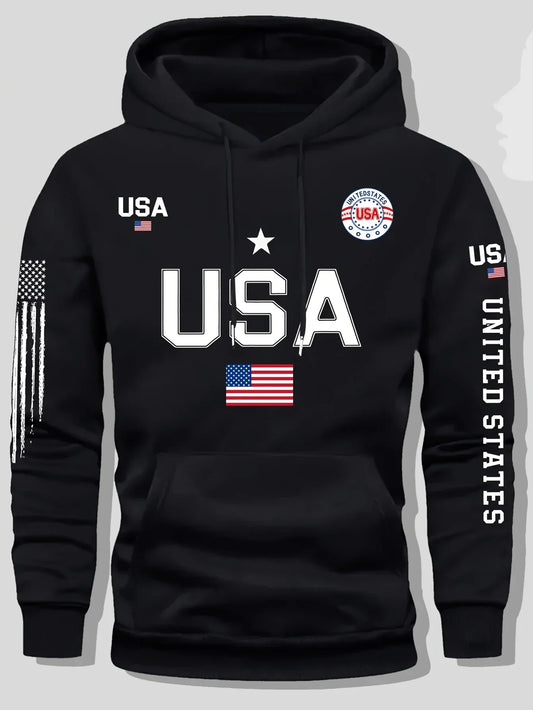 Felpa Con Cappuccio In Pile Con Motivo Bandiera USA Unisex Pullover Casual Con Scritte Estate Unite Per Studenti
