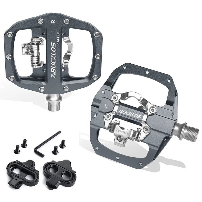 Bucklos Pedali MTB Piatto Piattaforma in Lega di Alluminio con Sistema SPD Integrato Compatibile Mountain Bike