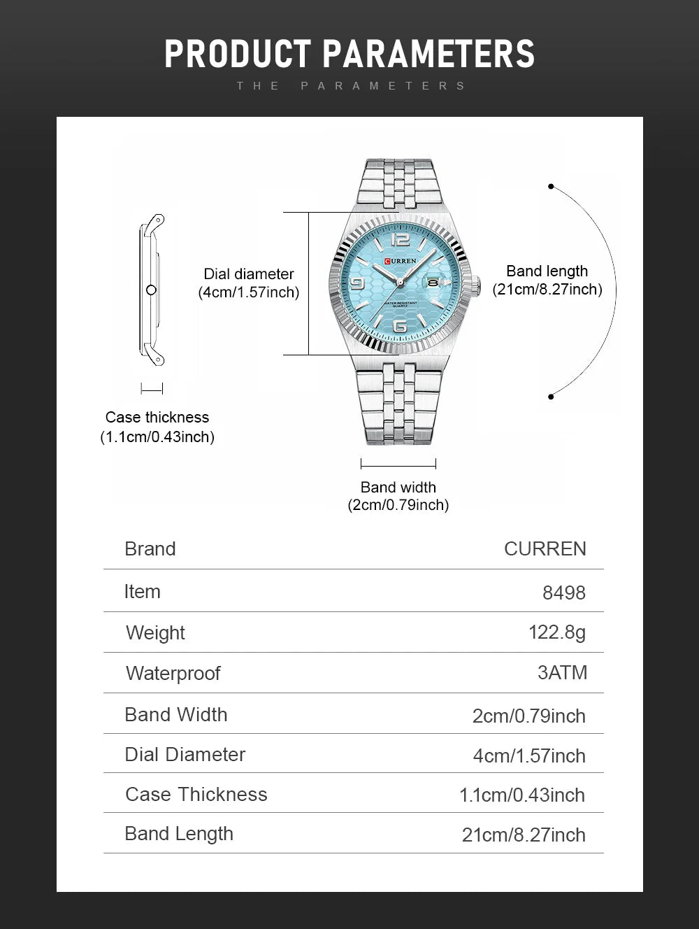 Curren Orologio Quarzo Nero Classico Con Lancette Luminose Data Automatica Cinturino In Acciaio Inox Uomo
