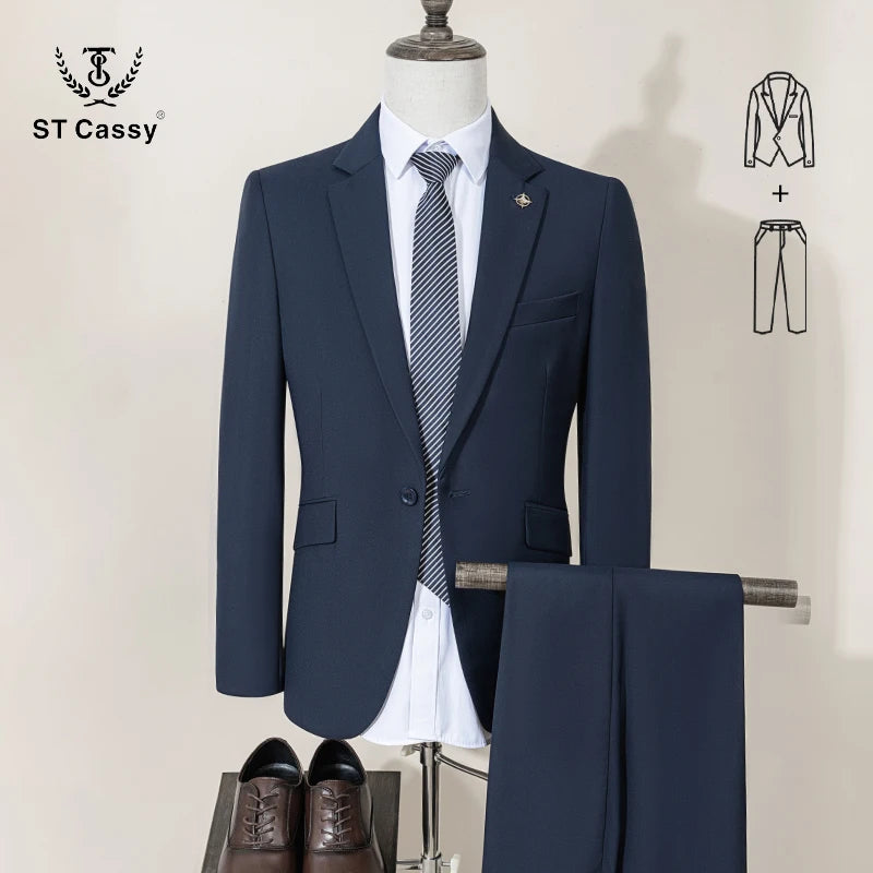 ST Cassy Abito Uomo Slim Fit Tinta Unita Monopetto Pantaloni Set Da 2 Pezzi Formale Ufficio