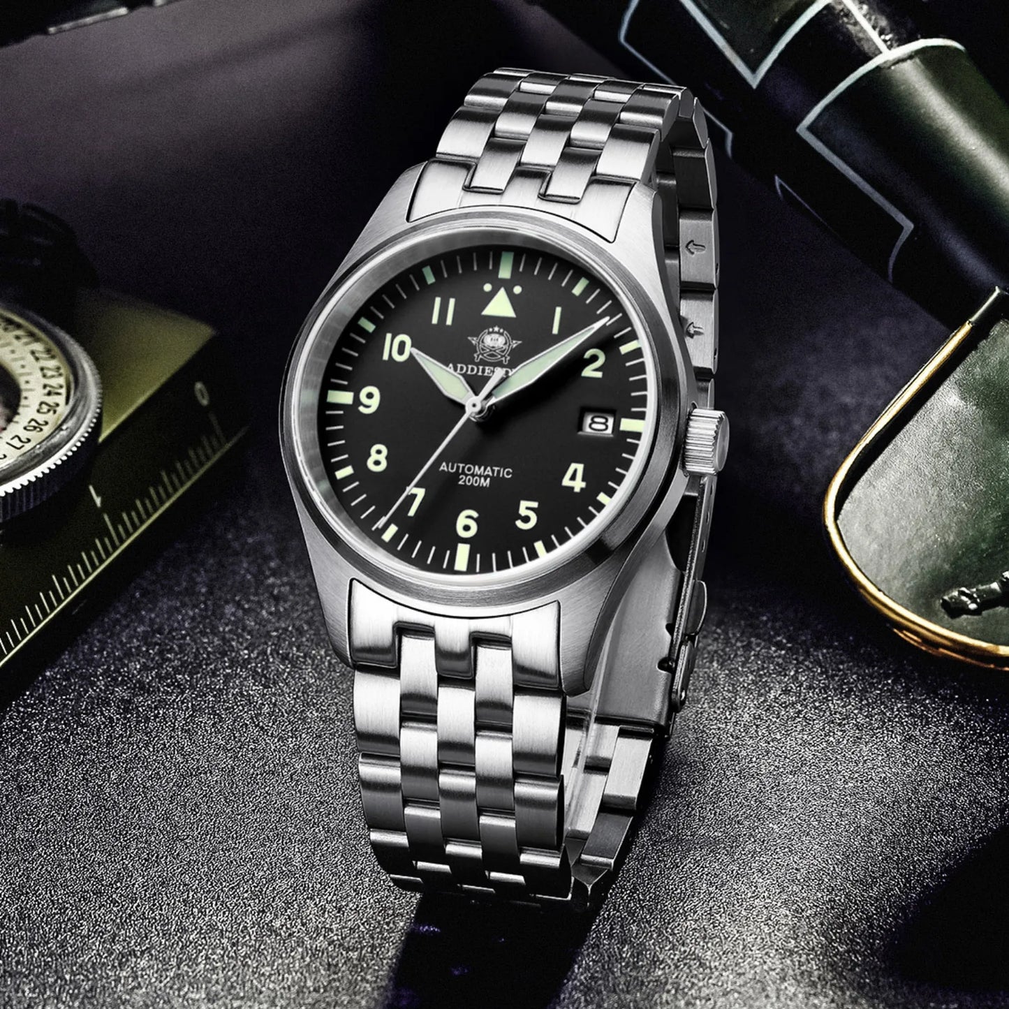 Orologio Meccanico Con Zaffiro 39mm Movimento 8215 Giappone Automatico Da Uomo Impermeabile 200m Luminoso Pilota Retrò
