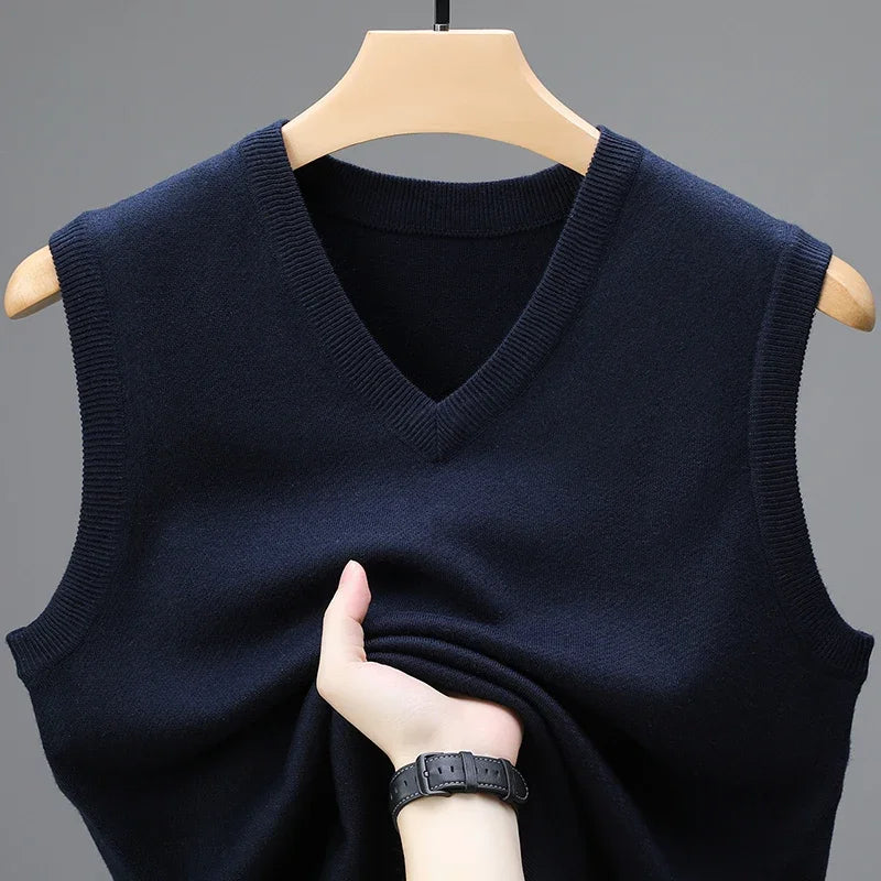 Gilet da Uomo Senza Maniche in Lana Cashmere Lavorato a Maglia Tinta Unita Autunno Primavera Alta Qualità