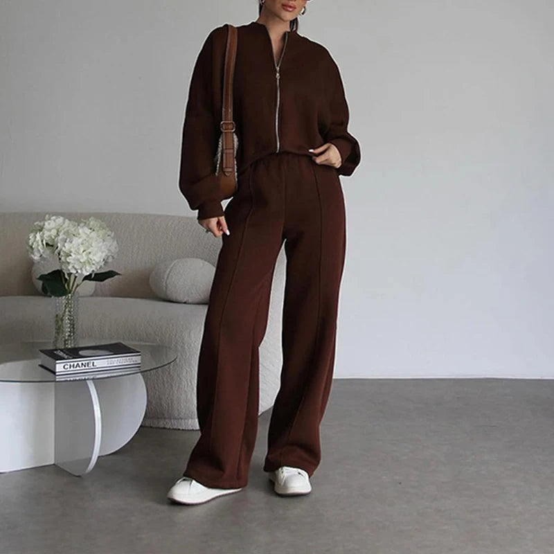 Set Di Tute Da Donna Casual Cardigan Corto Allentato Con Cerniera E Pantaloni Sportivi Con Coulisse Streetwear