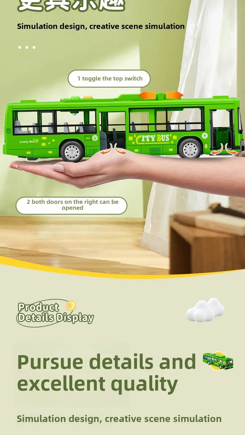 Autobus Urbano Grande Bambini Con Luci Suoni Inerzia Porta Aperta Pulsante Modello Scolastico Educativo Giocattolo Regalo