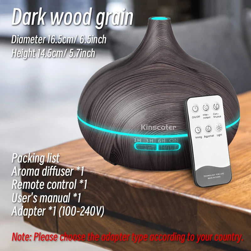 Umidificatore Ad Ultrasuoni Con Telecomando Per Diffusore Di Oli Essenziali Per Aromaterapia 550 Ml Con 7 Colori Di Luce