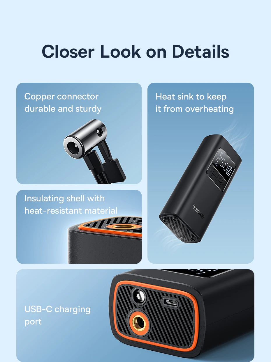 Baseus Pompa Aria Wireless Portatile Digitale 4000mAh Per Auto Moto Bici Gonfiaggio Veloce Controllo Digitale