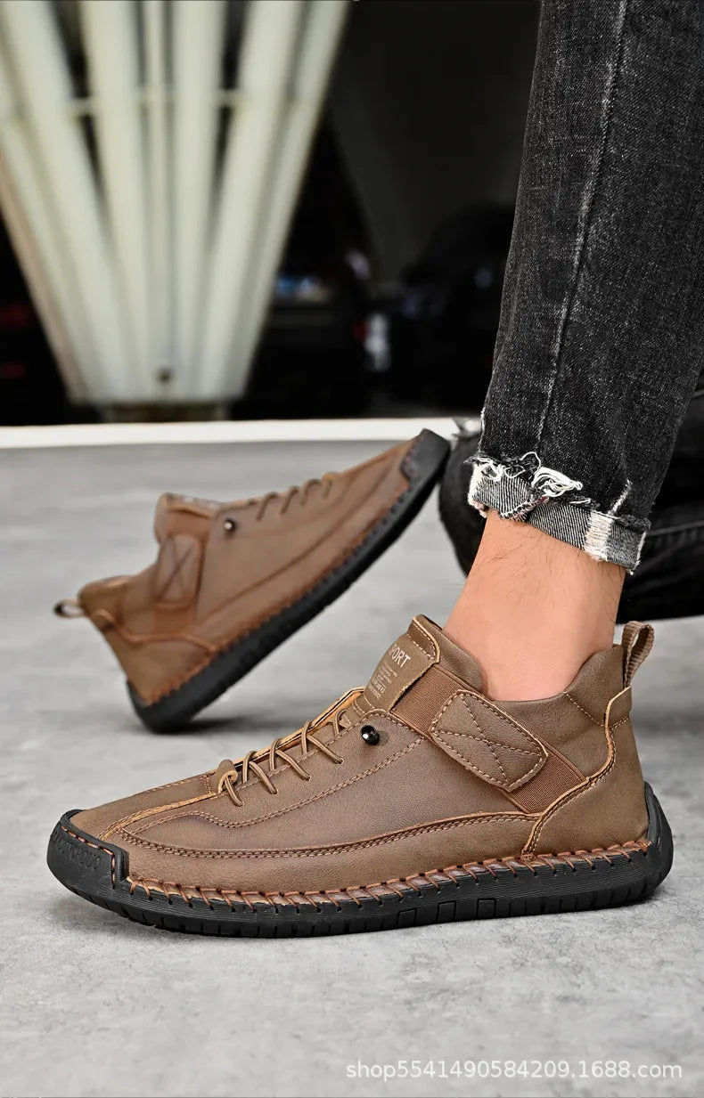 Scarpe Casual Da Uomo In Pelle Cucita A Mano Antiscivolo Con Fondo Grande E Fibbia Centrale