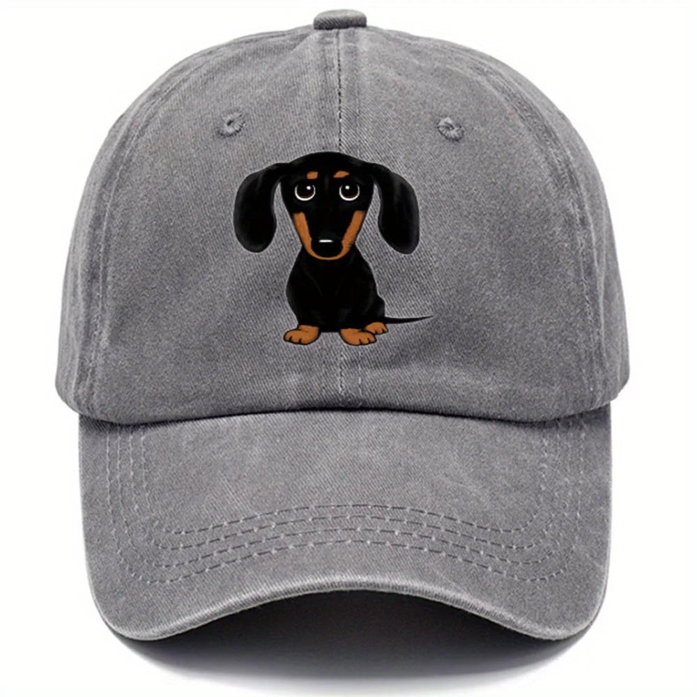Berretto Baseball Bassotto Stampa Retrò Lavato Unisex Regolabile Stile Casual Per Papà