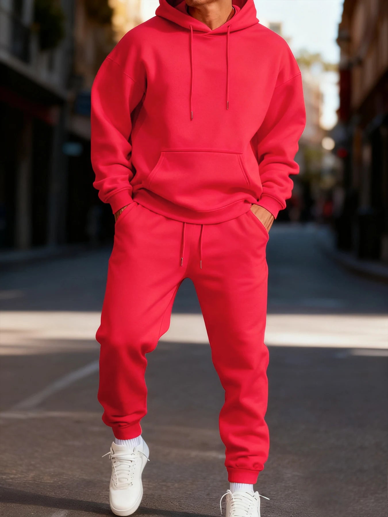 Felpa Con Cappuccio Da Uomo Set Invernale Due Pezzi Tinta Unita Abbigliamento Da Strada Sportivo Casual